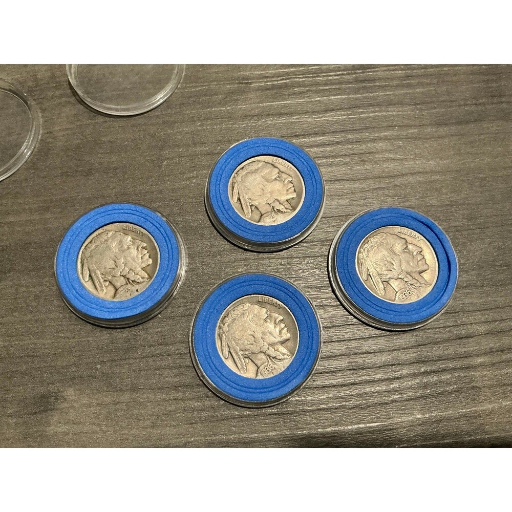 Lot of 4 Vintage Buffalo Nickels Indian Head US Five Cent Coins 1920s & 1930s